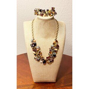 J.Crew Multicolor Crystal and Druzy Stone Necklace /Bracelet Set
